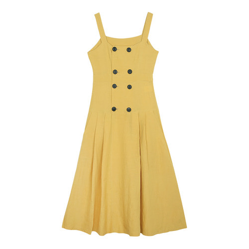 iuw0112 double-button sleeveless linen dress (yellow)