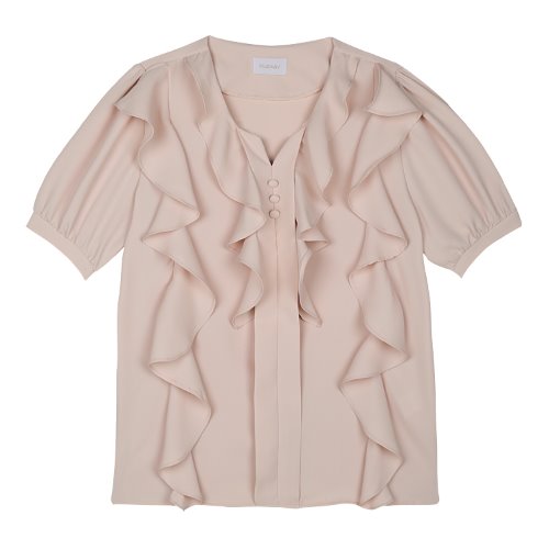 iuw401 Frill v-neck short-sleeved blouse (pink)