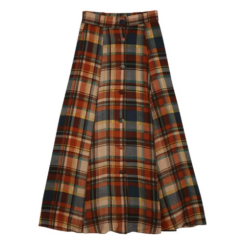 iuw455 long flared silky skirt (check)