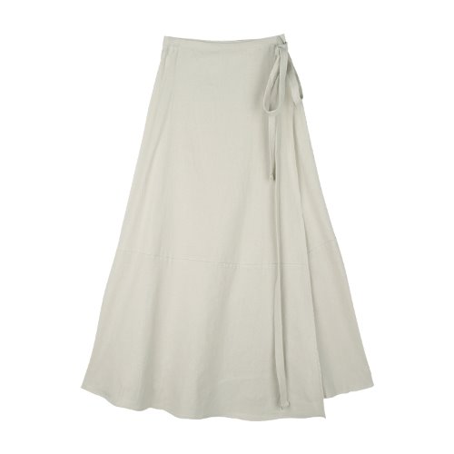 iuw774 linen flared long wrap skirt (beige)