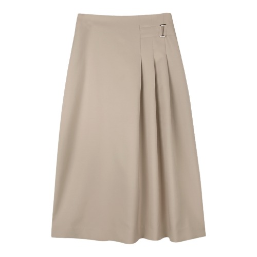 iuw1083 buckle pleats long skirt (beige)