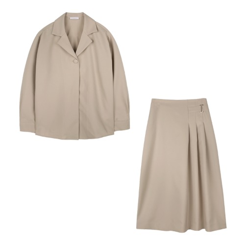 iuw1097 (SET) point button blouse+pleats long skirt (beige)