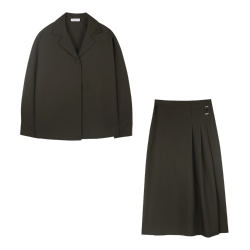 iuw1098 (SET) point button blouse+pleats long skirt (brown)