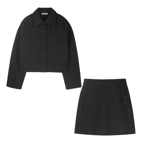 iuw1105 [SET] rayon cropped shirts+rayon mini skirt (black)
