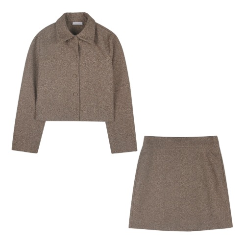iuw1104 [SET] rayon cropped shirts+rayon mini skirt (brown)
