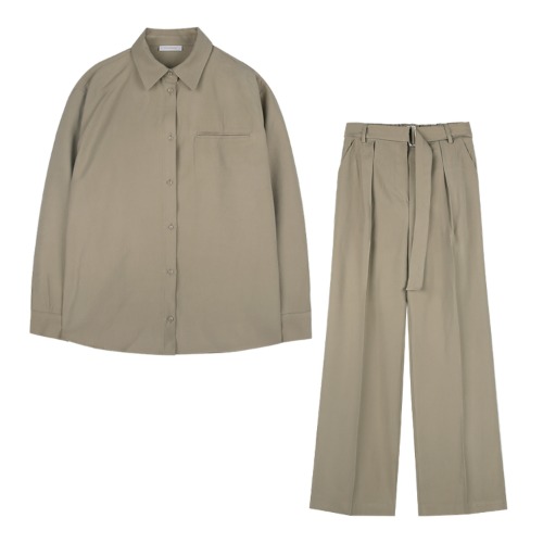 iuw1102 [SET] button blouse+belted wide slacks (beige)