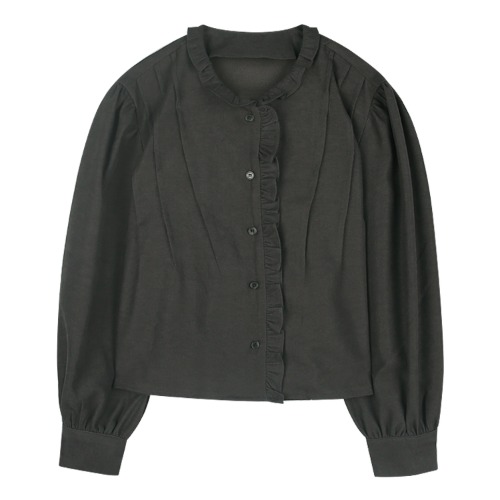 iuw1129 frill rounded collar blouse (charcoal)