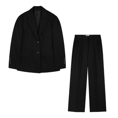 iuw1201 (SET)slit point jacket+straight long slacks (black)